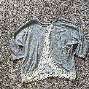 Wide loose fit Gray Top with Lace Detail